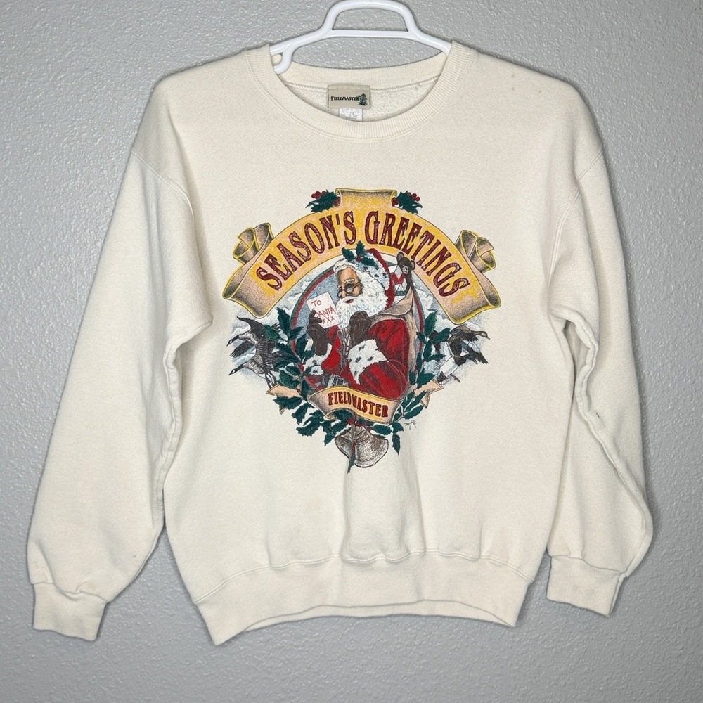 VTG 90s Fieldmaster Santa Christmas Sweatshirt Mens M USA Distressed Crewneck